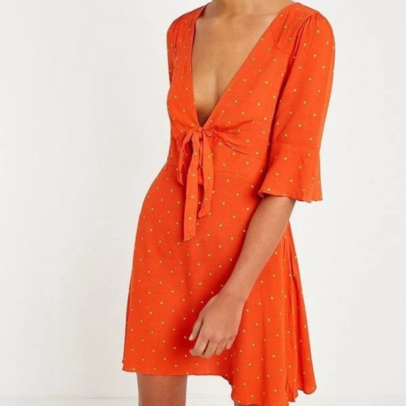 Free People Dresses & Skirts - Free People All Yours Orange & Yellow Polka Dot Mini Dress Size 10